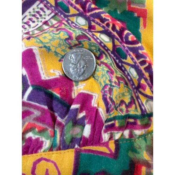 Angie Halter Maxi Dress Boho Gold & Magenta Geometric Boarder Print Smocked Sz L - Picture 13 of 13